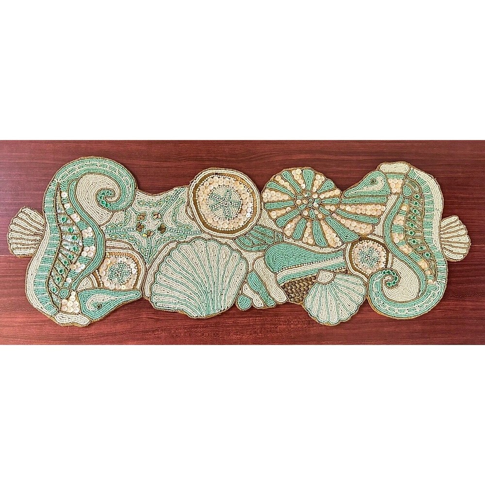 Handcrafted Coastal Theme Sea Shells Beaded Table Runner